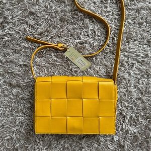 Mustard Yellow Brick Stitch Crossbody Purse